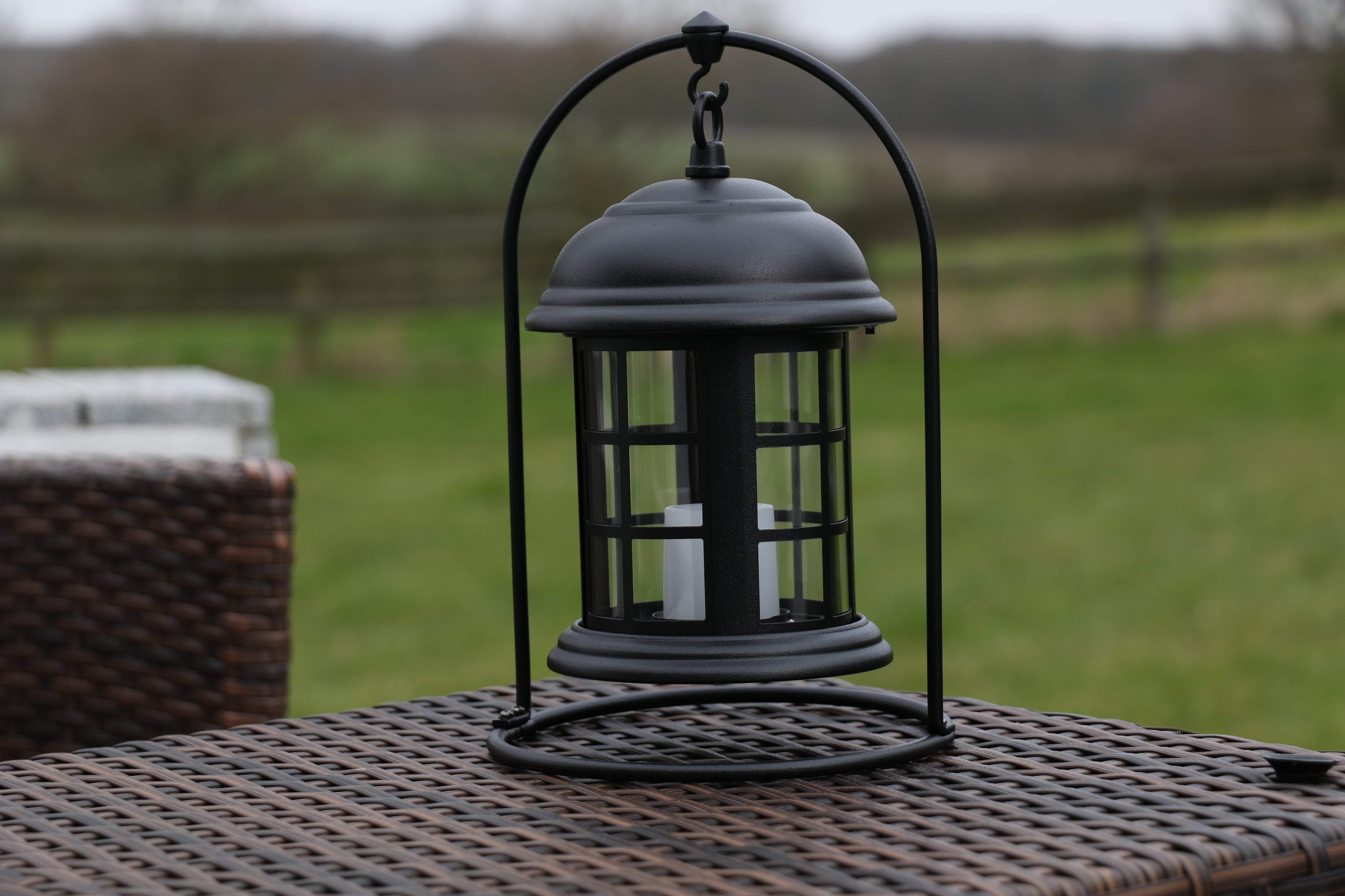 Black Ornate Battery Operated Lantern