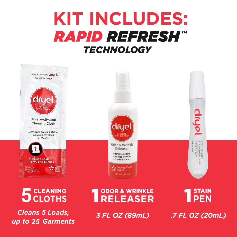 Dryel at-Home Dry Cleaning Starter Kit with Stain Pen & Wrinkle Spray