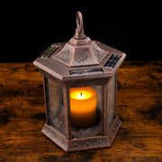 Paradise Solar Power Flickering Candle Square Lantern Antique Copper